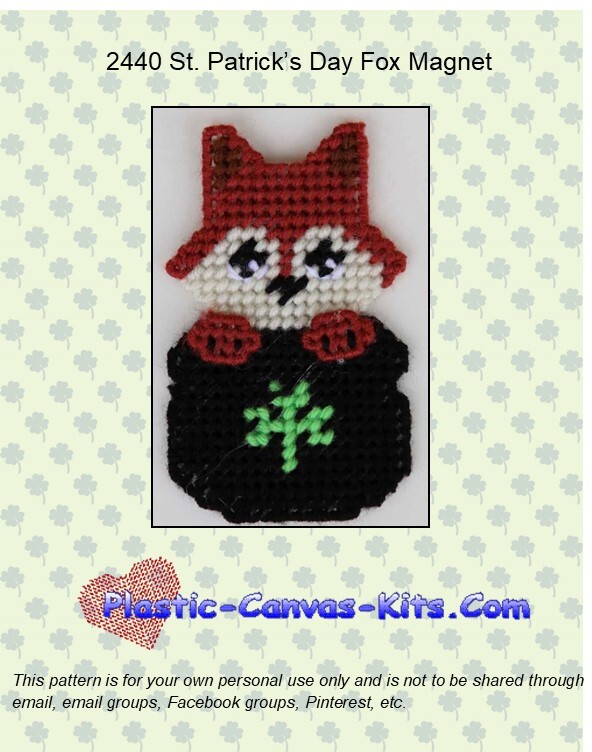 St. Patrick's Day Fox Magnet-Plastic Canvas Pattern/Kit