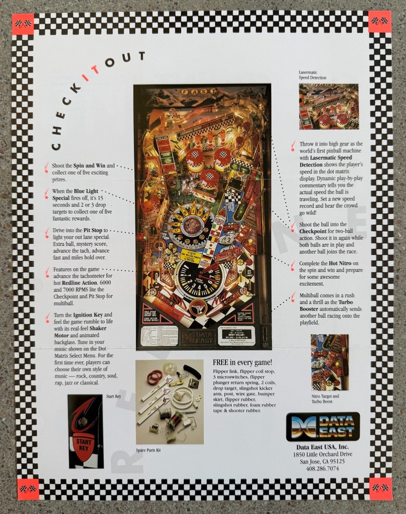 Checkpoint Original Pinball Arcade Flyer | 1991 Data East | Very Good Condition
