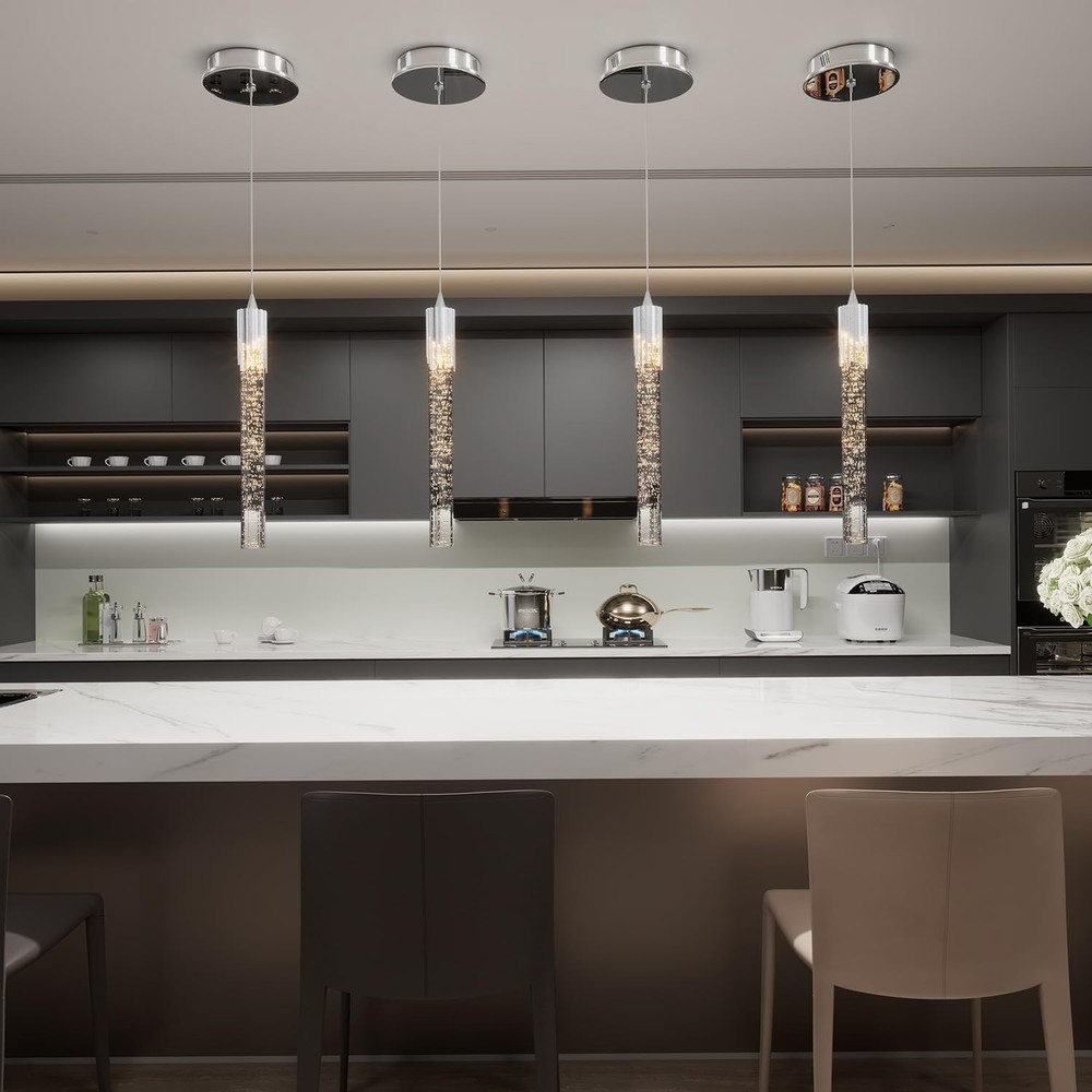 1 Light Mini Chrome Crystal Chandelier Modern LED Pendant Light for Kitchen