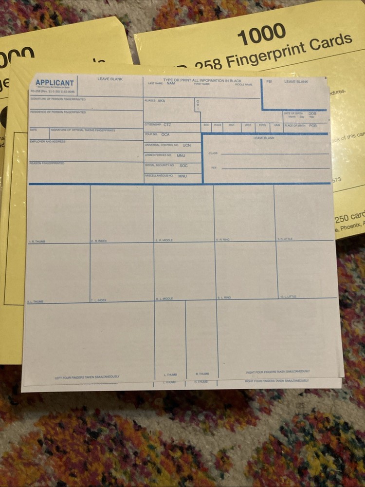 1000 FD-258 Fingerprint Cards