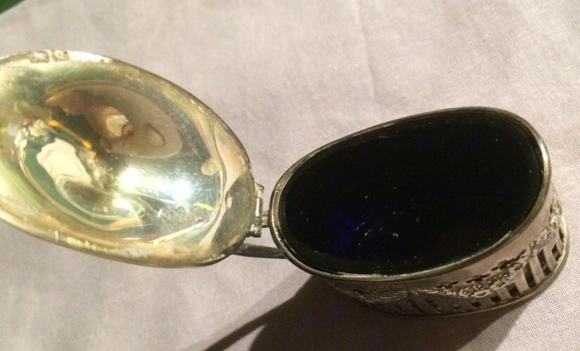 Antique Cheltenham & Co Solid Silver Salt Dip Cellar & Cobalt Insert England
