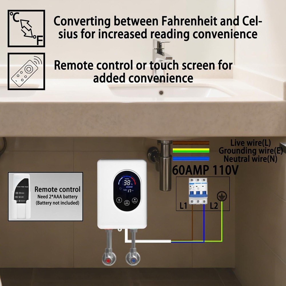 ECOTINYMACH 110V 5500W Electric Tankless Water Heater | Under Sink Installation