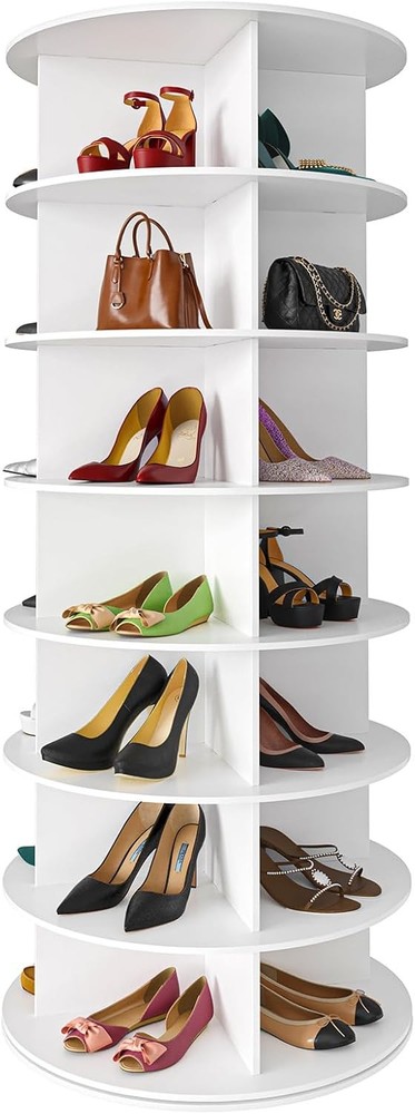 7 Tier Rotating Shoe Rack Tower White Spinning 360