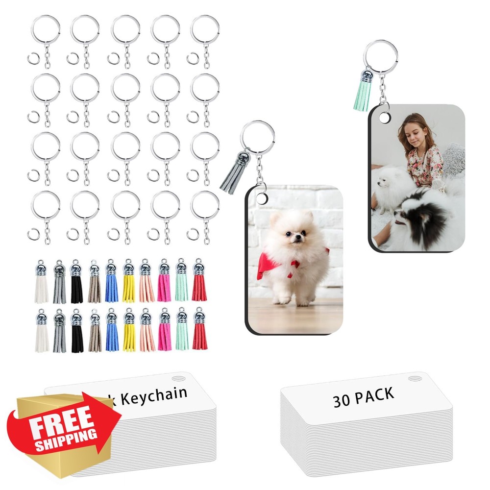 UJL 120pc Sublimation Keychain Blanks Rectangle Double Sided Tassels