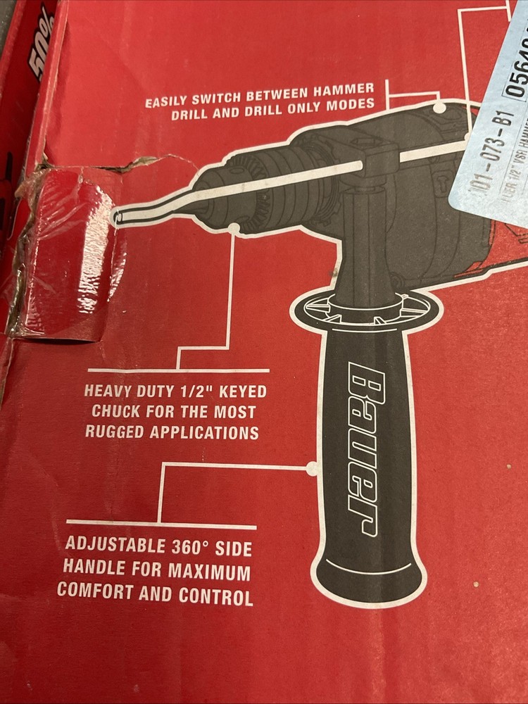 NEW Bauer Hammer Drill Tool 7.5 Amps Reversible Variable Speed Heavy Duty 1/2"