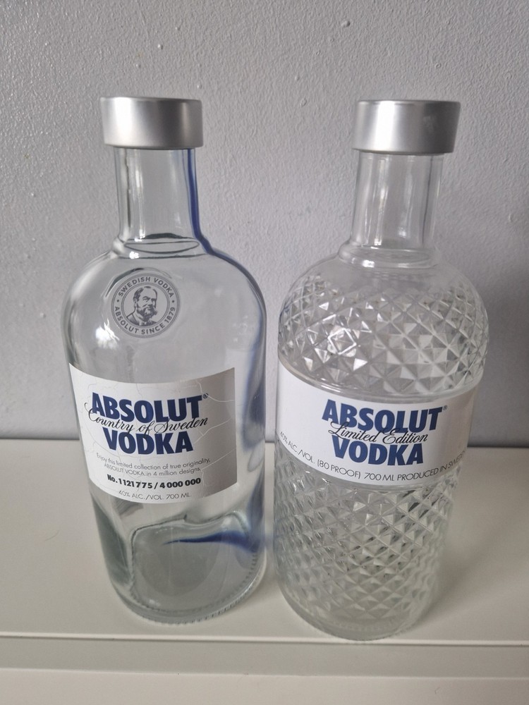 Limited Edition Absolut Originality & Absolut Glimmer 700ml Empty Bottles