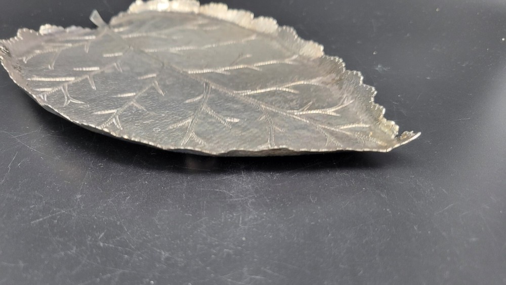 Vintage Signed Handmade Sterling Silver Leaf Shaped Tray, 125 grams