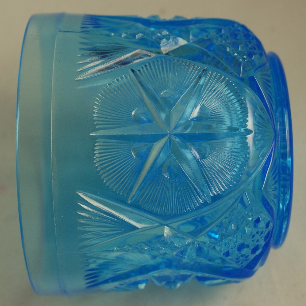 Kemple Blue Pressed Glass Covered Jar Yutec Pattern