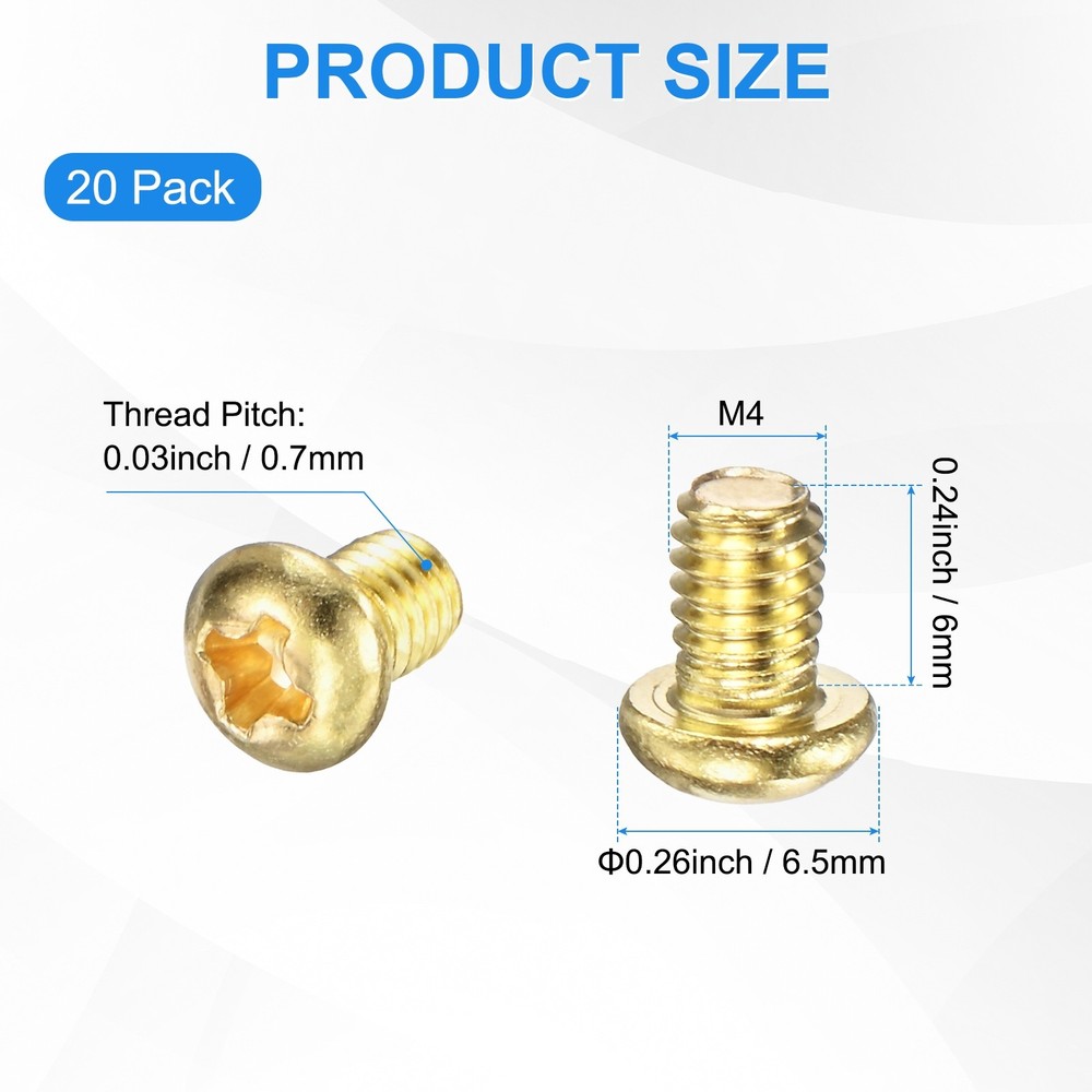 20-Pack M4x6mm Pan Head Machine Screws Brass Screw Brass