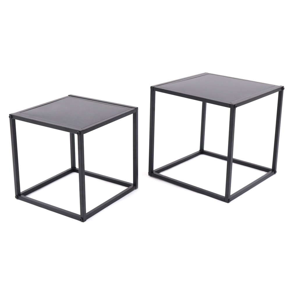 2x Square Coffee Table End Table Modern Metal Side Table Matt Black Home Office