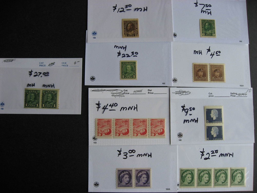 Canada 9 different interesting MNH/MH coil strips,pairs,singles check them out!