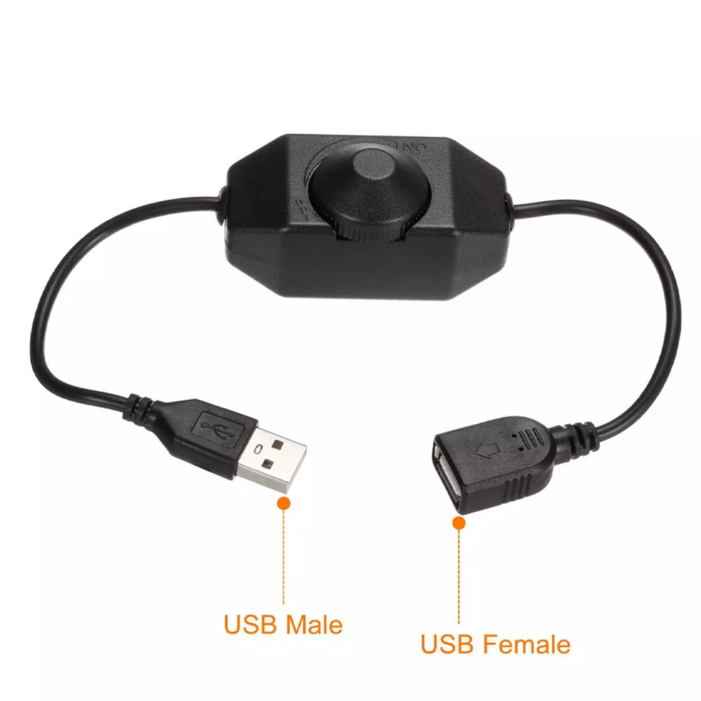 2pc 5V USB PWM Rotary Inline Dimmer Switch for LED Strips Lights Black