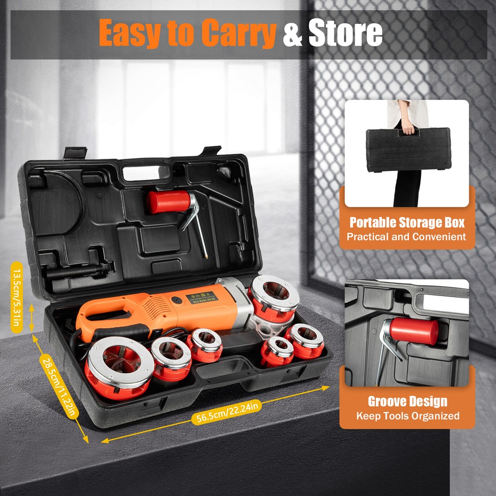 Compact Electric Pipe Threading Machine with 6 Dies, 2300W Power