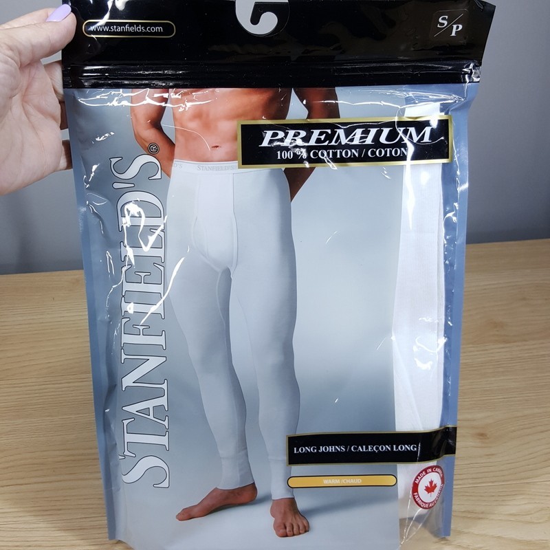 STANFIELDS Long Johns Mens Small White Premium 100% Cotton Base Layer Pant