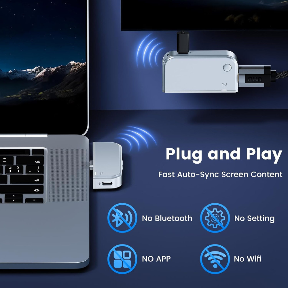 Type-C Wireless HDMI Transmitter and Receiver, 50M, Pixel-Perfect, No Network Ne