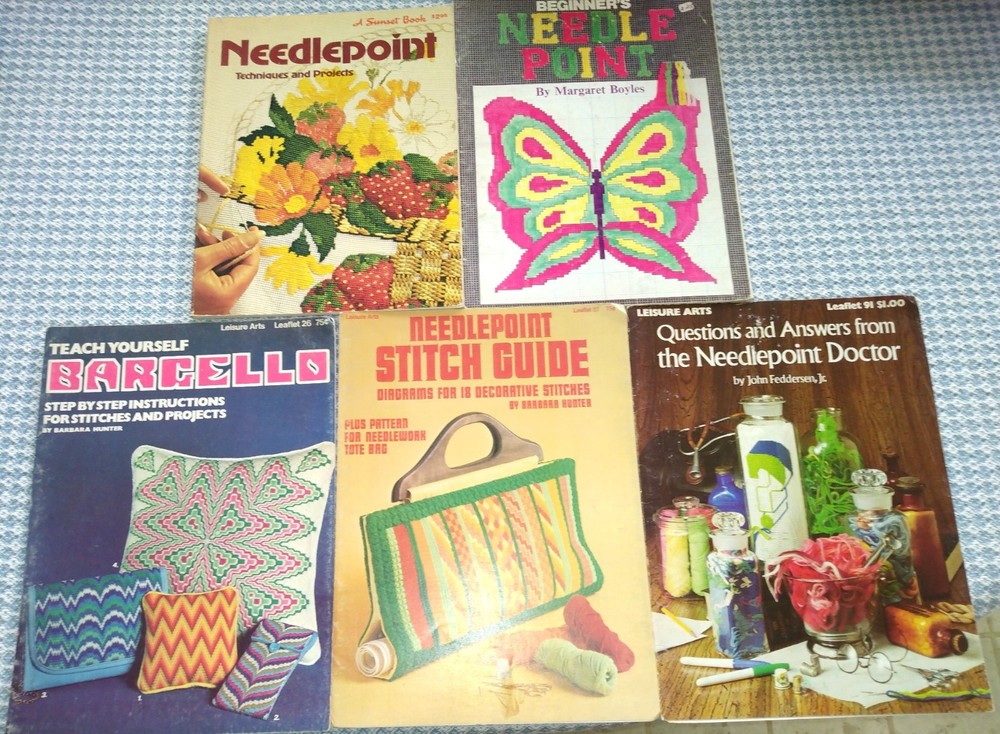 Lot 5 1970s books ~ ALL NEEDLEPOINT ~ how to, learn, stitches, patterns