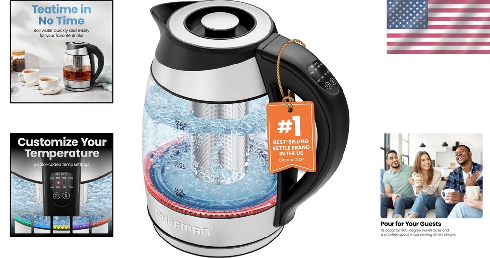 Premium Electric Kettle with Temperature Control & Removable Tea Infuser, 1.8L=