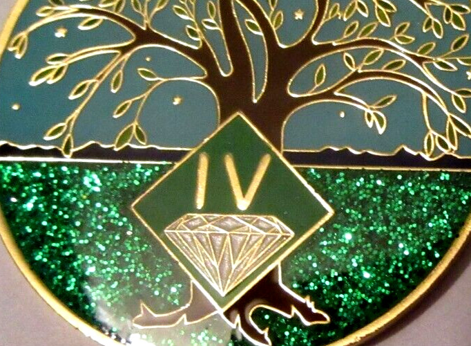 Narcotics Anonymous NA Tree Green 4 Year Medallion Gold Black