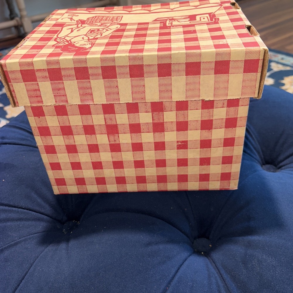 Vintage Cardboard Sewing Patterns Storage Box Red Gingham Excellent Condition