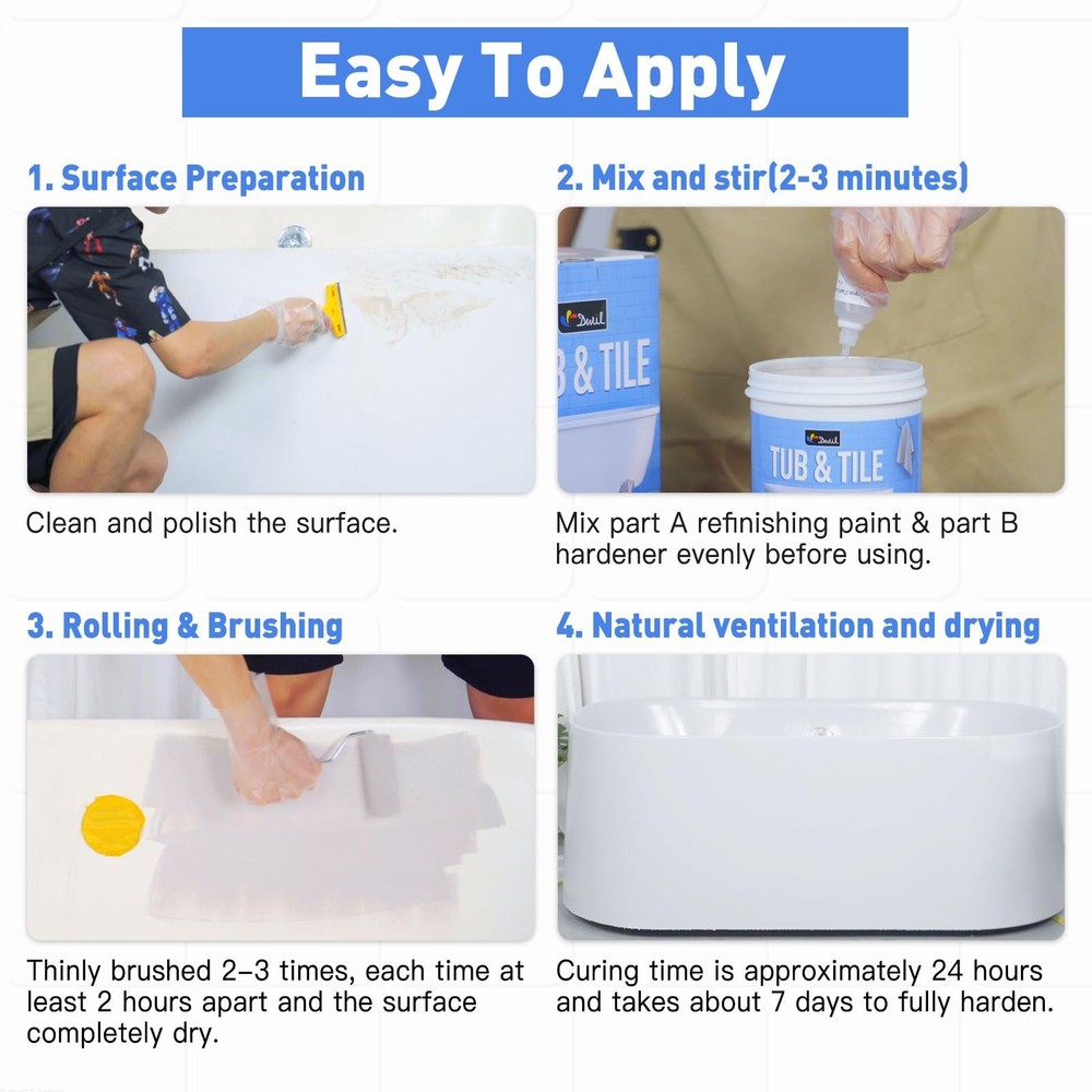DWIL 33oz Tub & Tile Refinishing Kit with Tools - Water-Based, Low-Odor Paint