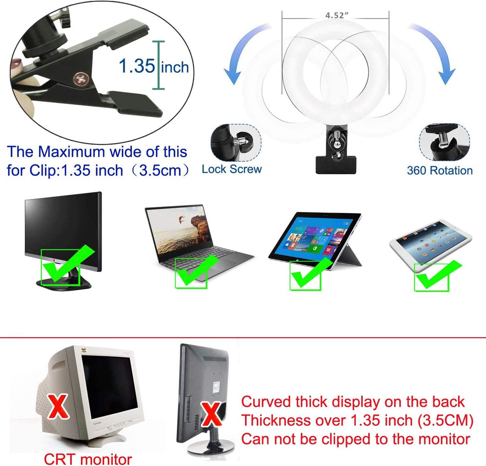 Ring Light Video Conference Lighting Kit 3200K-6500K Dimmable Led Clip on Comput