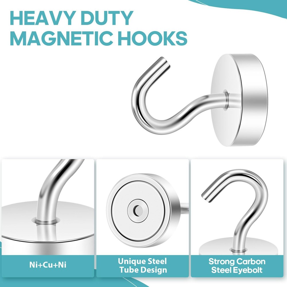 5 Pack Silver Magnetic Hooks 40LBS Magnet Hooks, Strong Magnetic Hooks