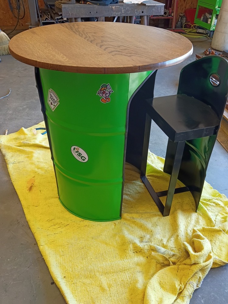 55 Gallon Barrel Table With White Oak