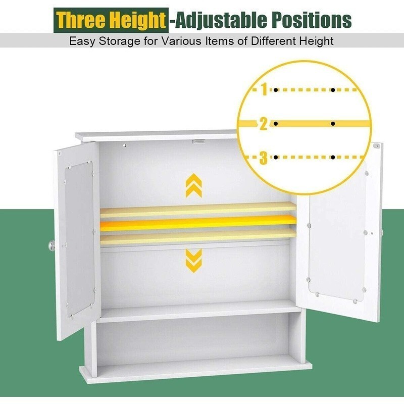 Modern Bathroom Wall Cabinet Double Mirror Doors Space Saving Organizer New