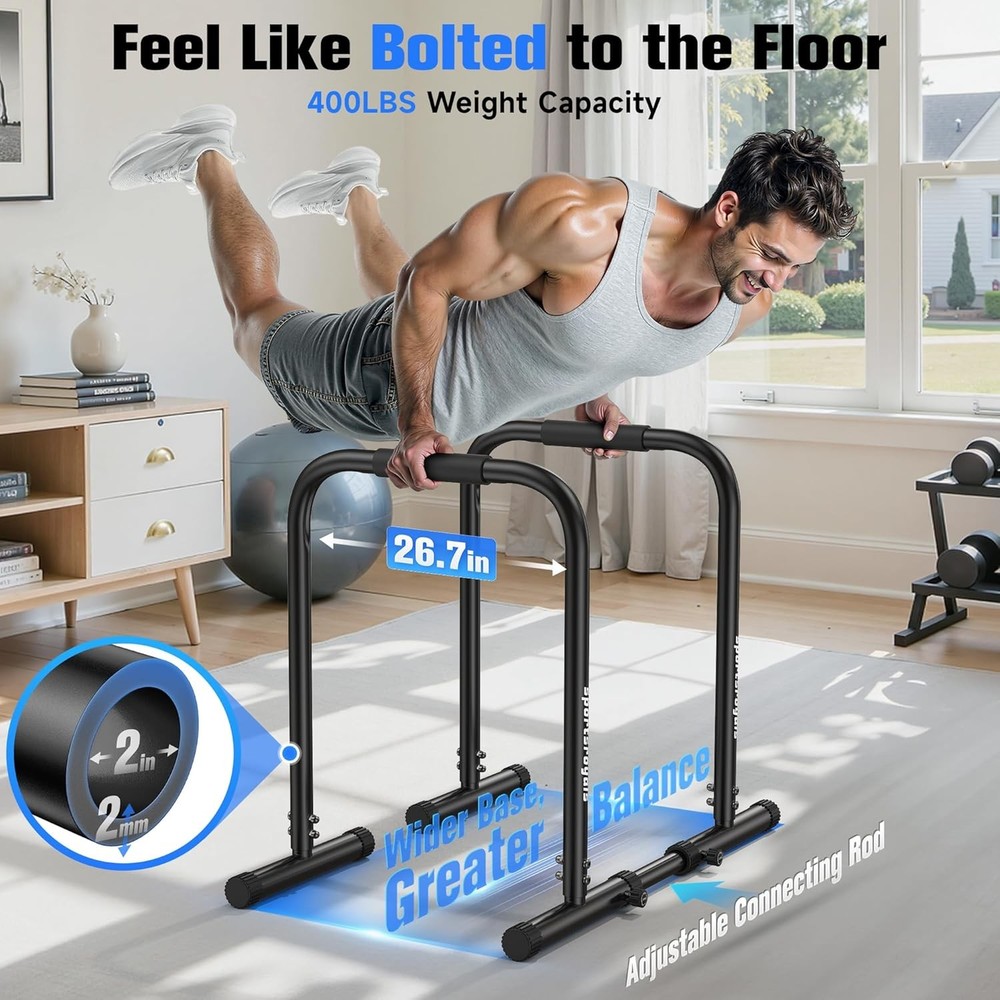 Adjustable Dip Bar Station Heavy Duty Parallette & Parallel Bars 400LBS Stable
