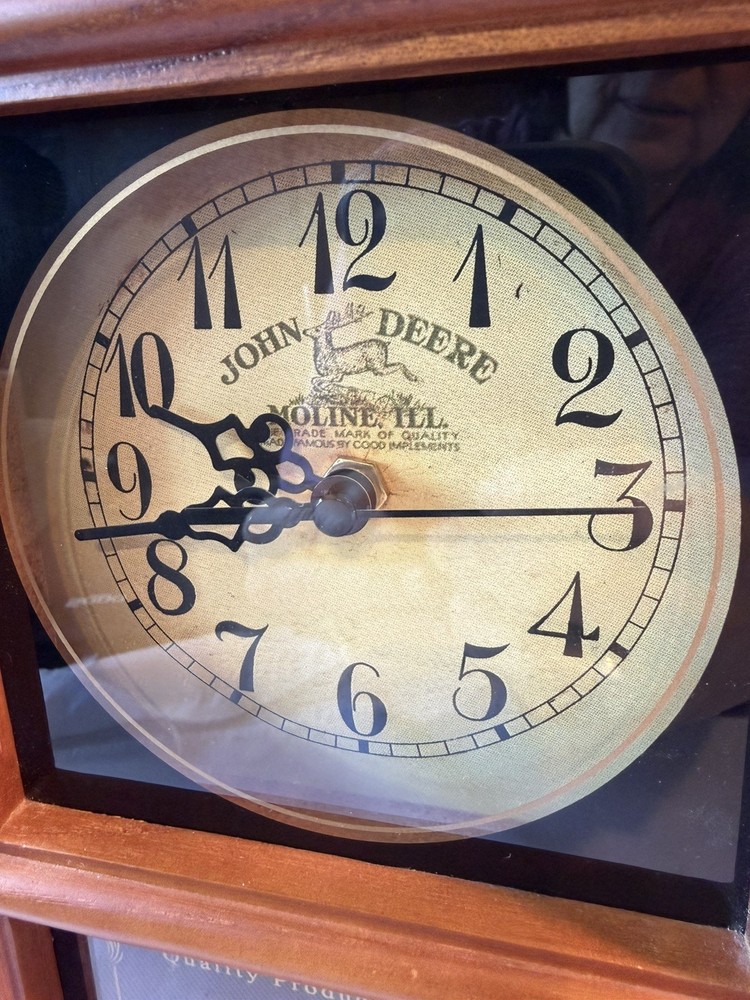 John Deere Quartz Mantle Regulator Clock 12” Tall Keeps Time Perfectly Preowned