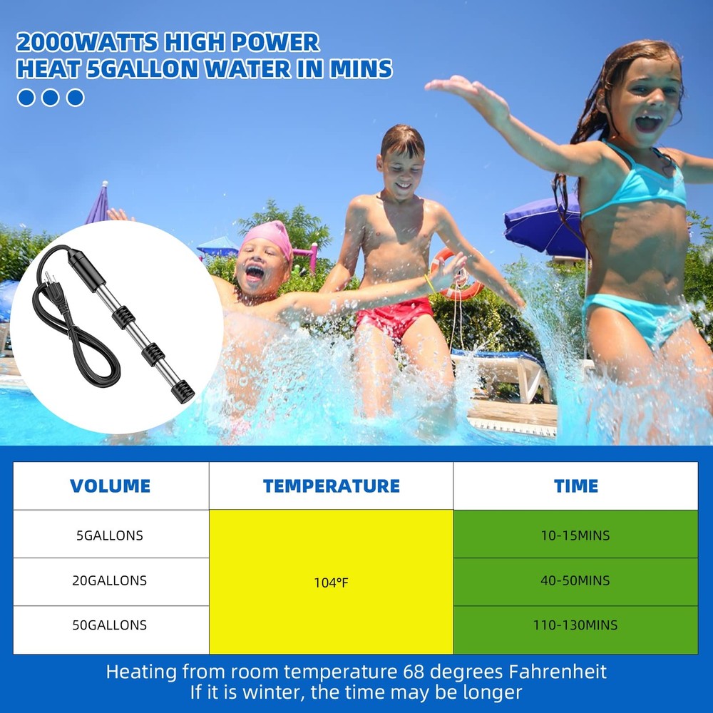 2000W Portable Immersion Water Heater, Made with 304 Stainless Steel and Safe...