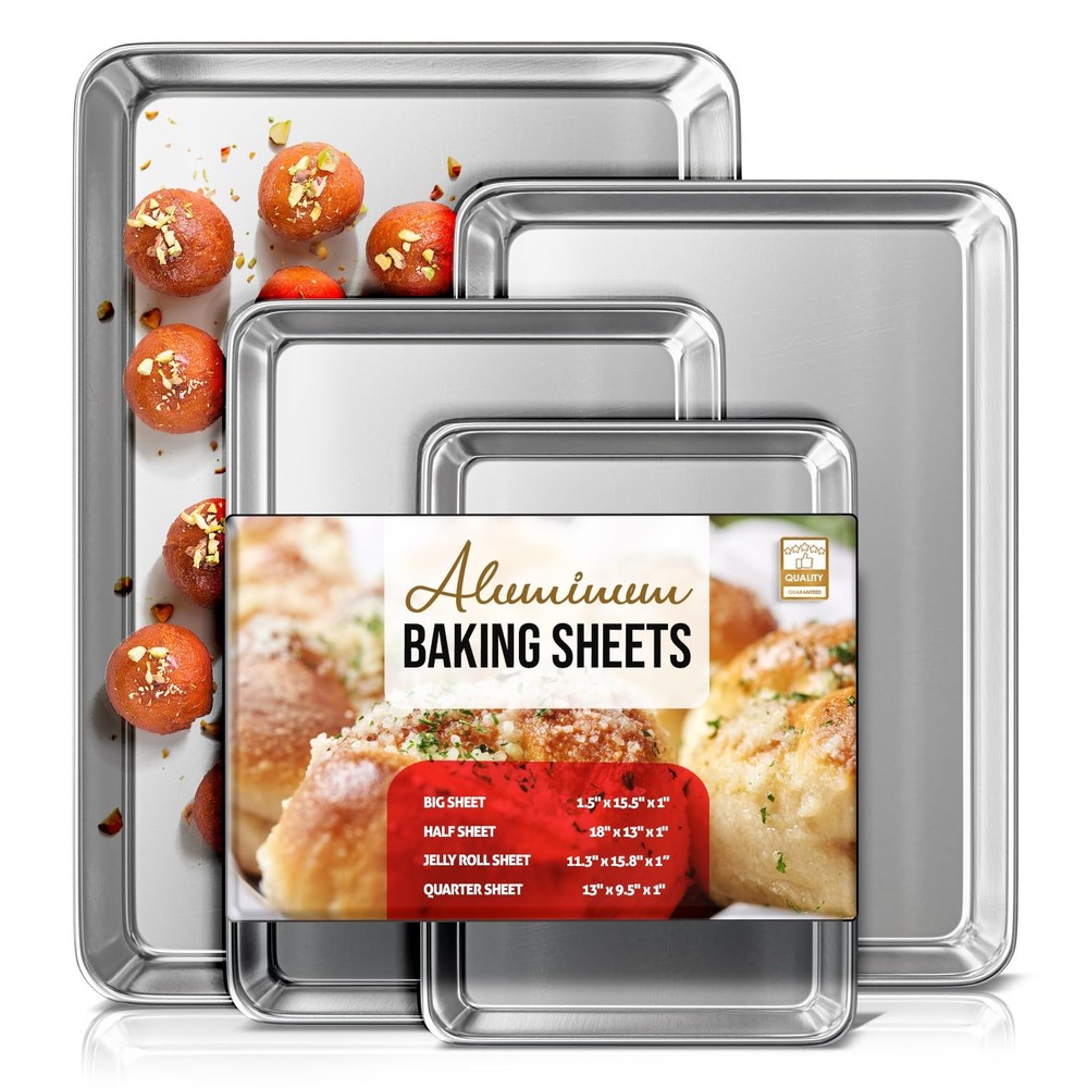 Eatex Baking Sheet Set, 4 Nonstick Cookie Sheets, Aluminum, Warp & Rust Proof