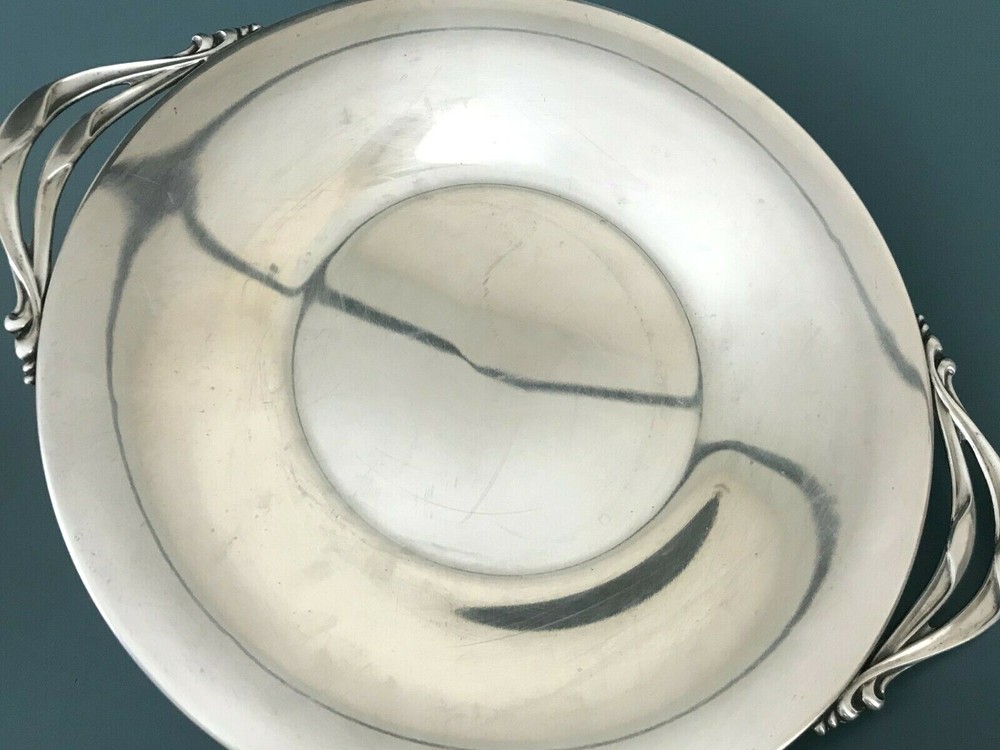 Denmark MCM E. Dragsted Silver Plate Dessert Serving Plate Scroll Handles 13''