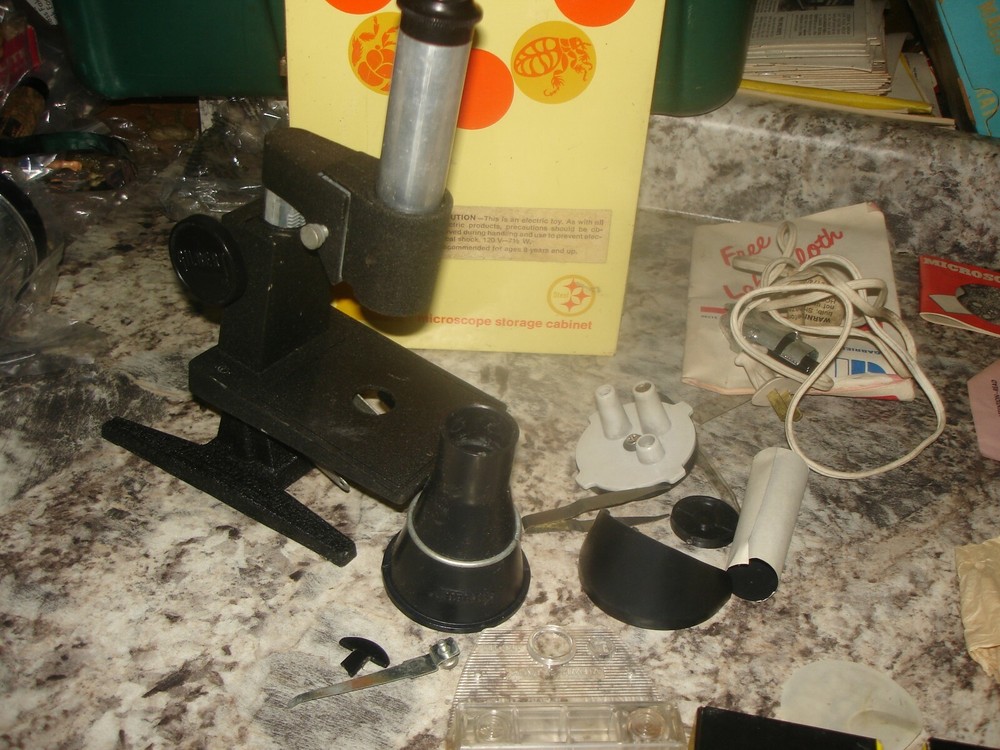 Vintage Gilbert Microcraft Microscope and Storage Cabinet and Slides Cool