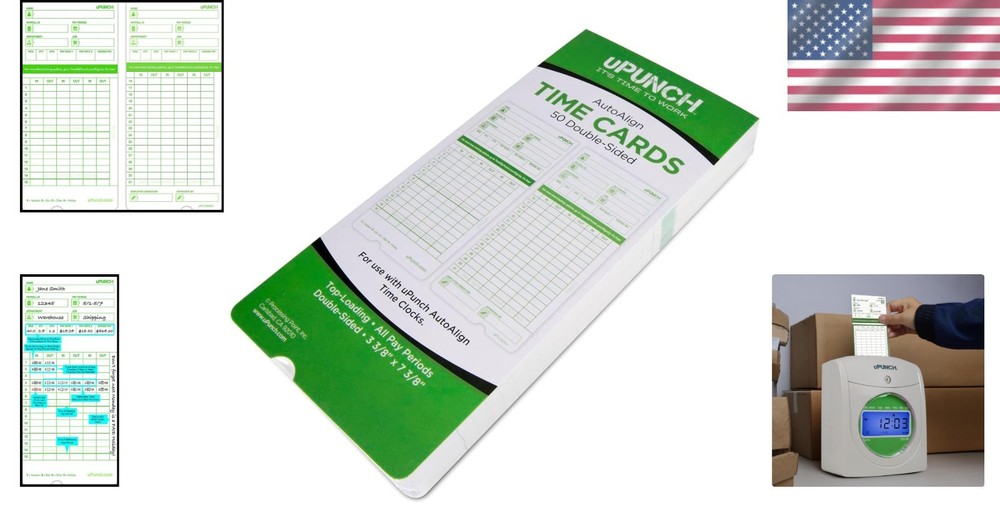 Efficient Time Clock Cards 7.37 x 3.37 - 50 Double-Sided Cards for Tracking