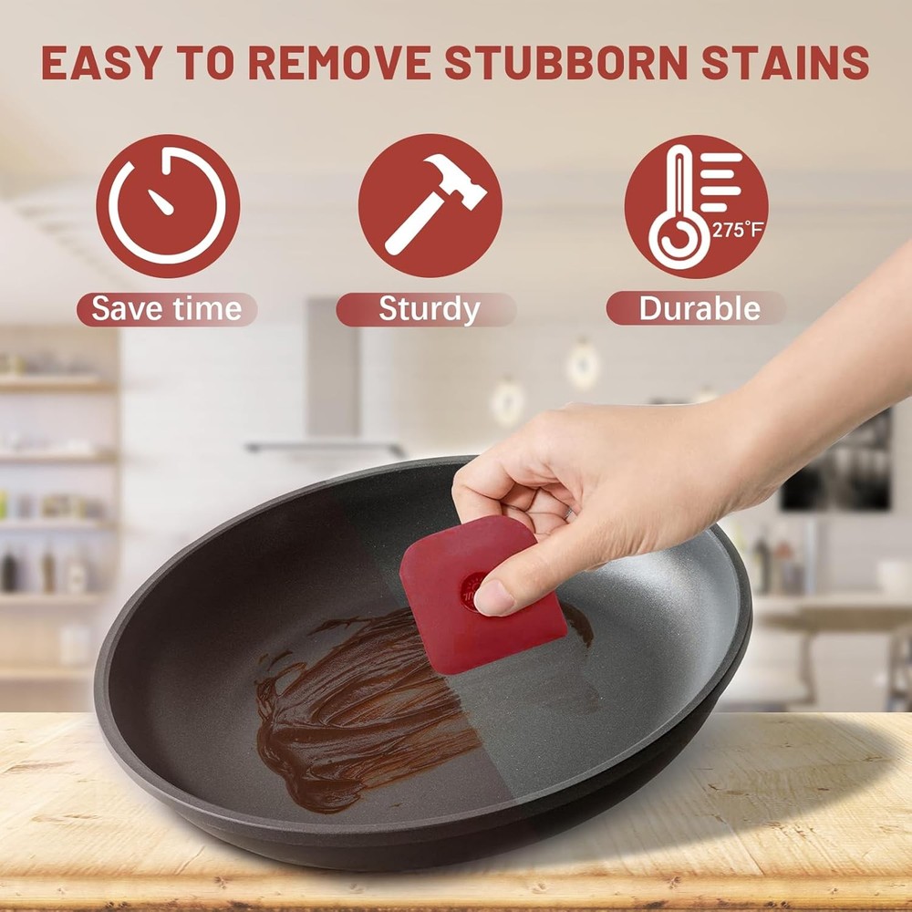 Pan Scraper, 5 Pcs Pot Scraper Plastic, 5 Pcs, Red
