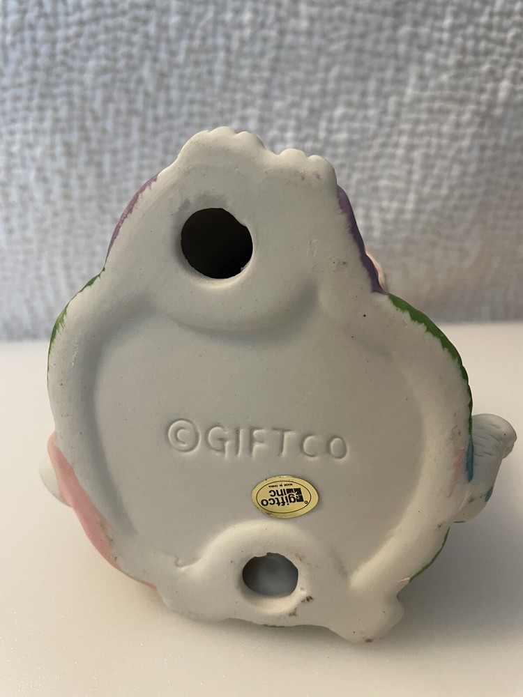 Vtg Handpainted Giftco Ceramic Easter Bunny Faces Candy Flower Holder Decor