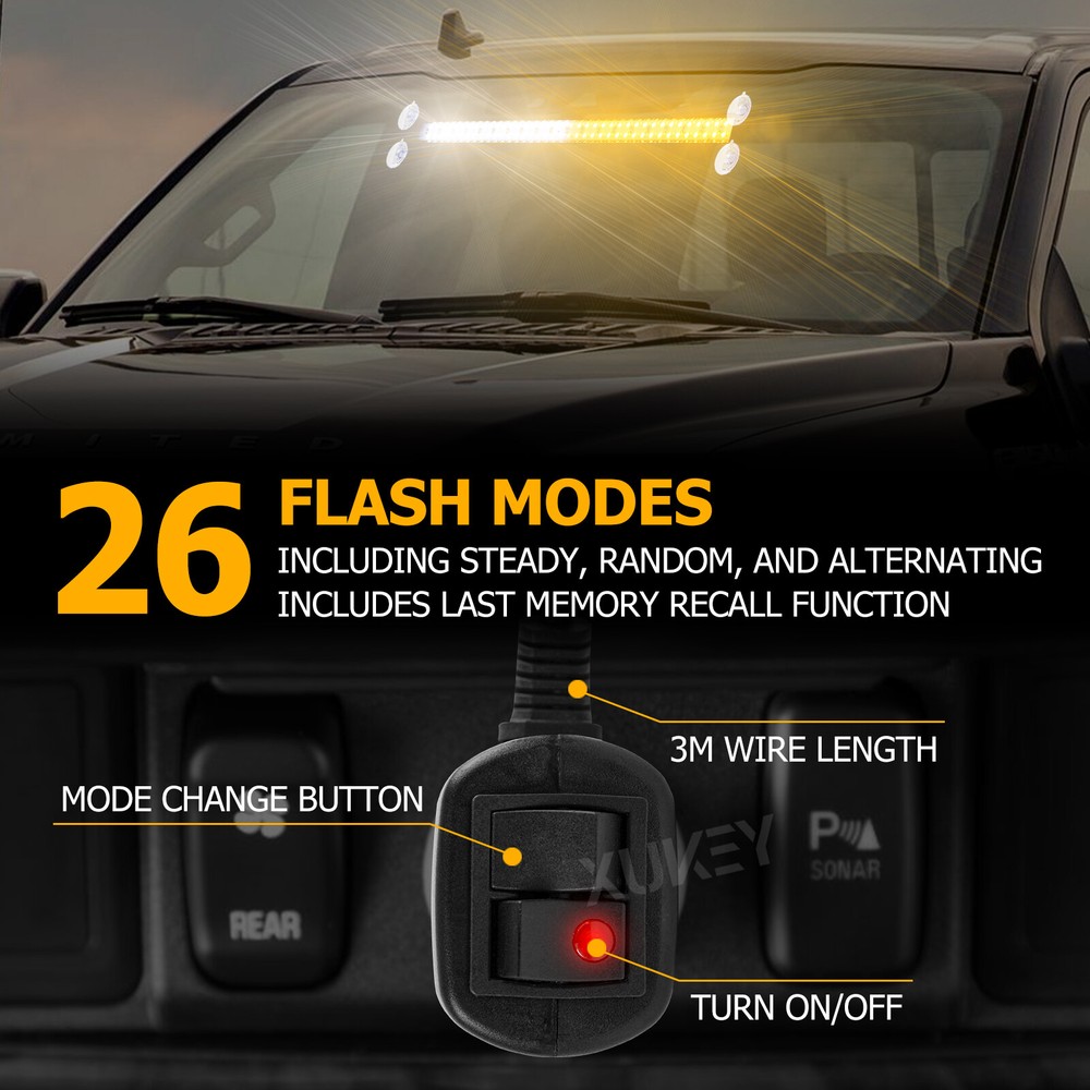 144 LED White Amber Windshield Strobe Light Interior Bar Flash Emergency Warning