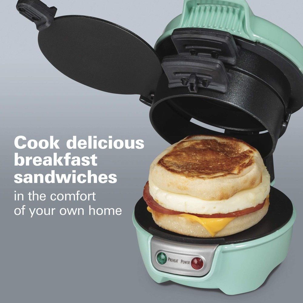 Hamilton Beach Breakfast Sandwich Maker with Egg Cooker Ring Mint 25482