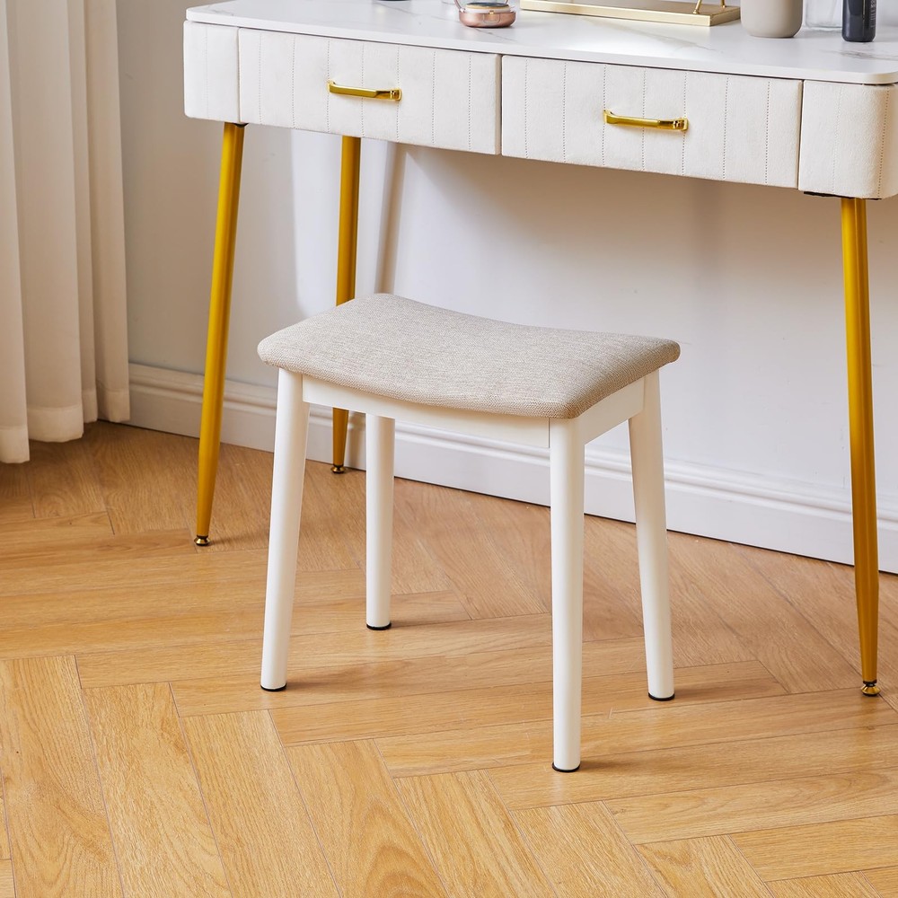 Saddle Cushion Vanity Stool Chair, Foot Rest Stool with Solid Wood Legs, Mode...