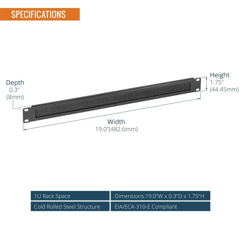 1U Rack Mount Cable Management Panel with Brush,Rack Brush Panel for 19 inch ...