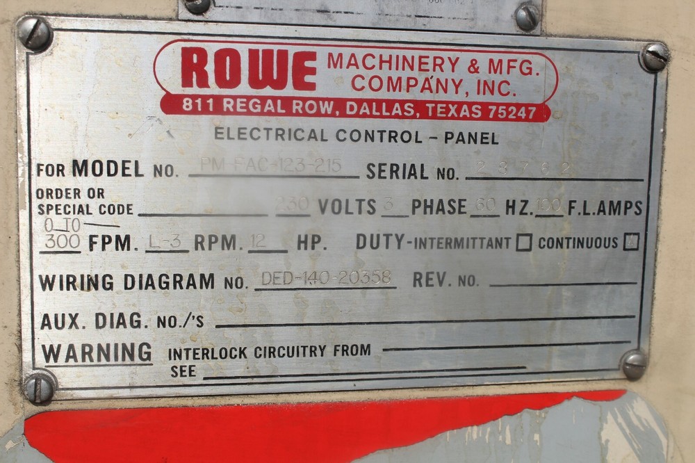 15" X .150 ROWE SERVO FEEDER: YODER #71989