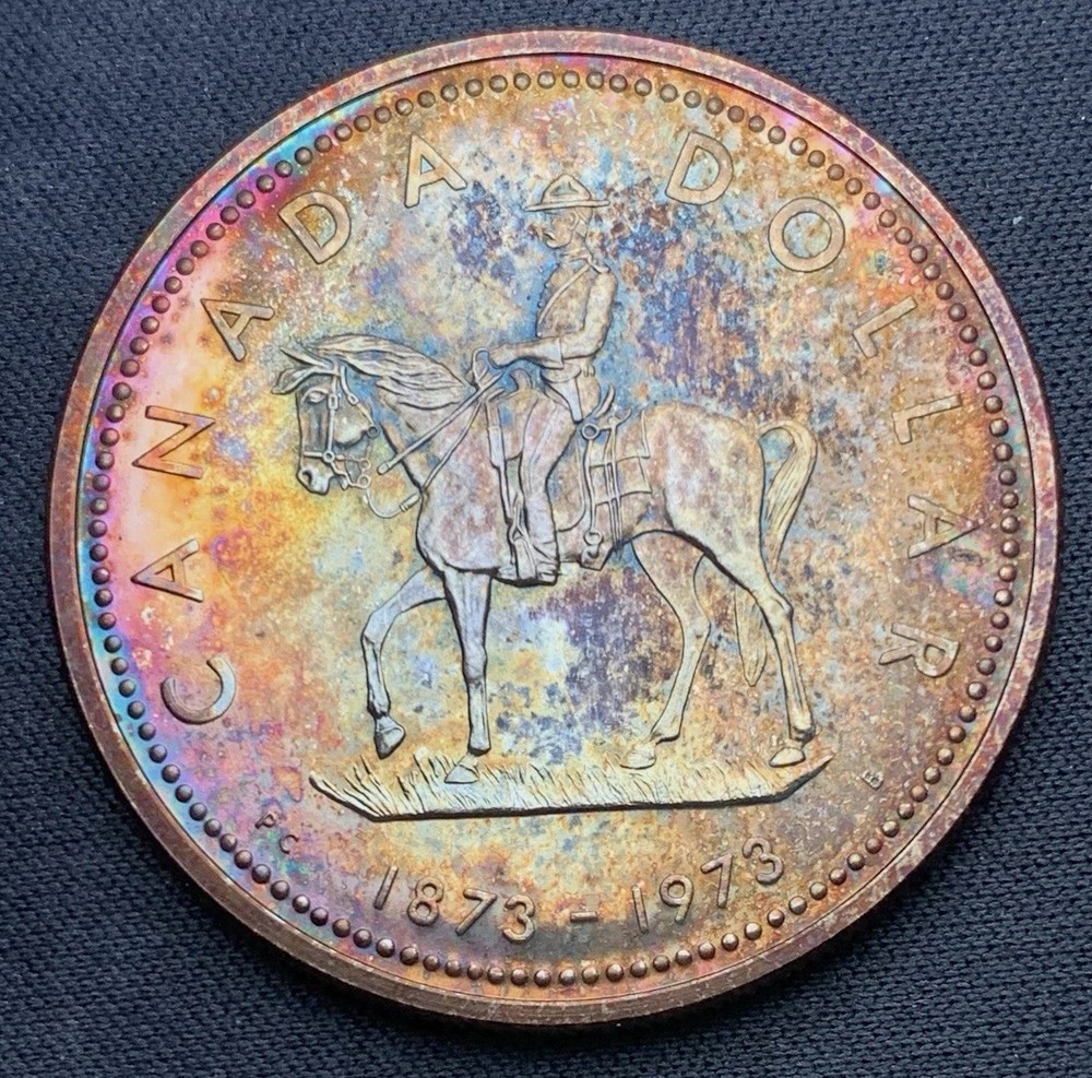 1973 Canada Silver Dollar $1 - Colorful Toned