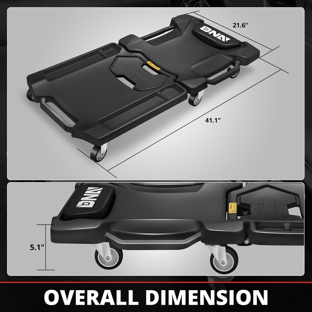 Foldable Low Profile Creeper for For Auto Mechanics Garage Stool Rolling Black