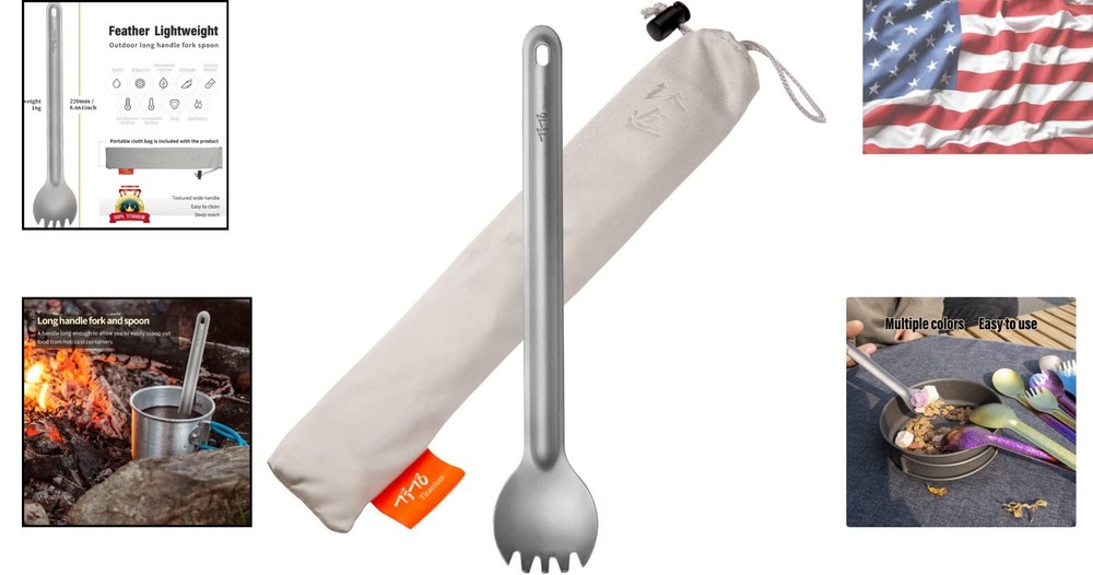 Ultralight Long Handle Spork & Spoon - Eco-Friendly Titanium Flatware Set