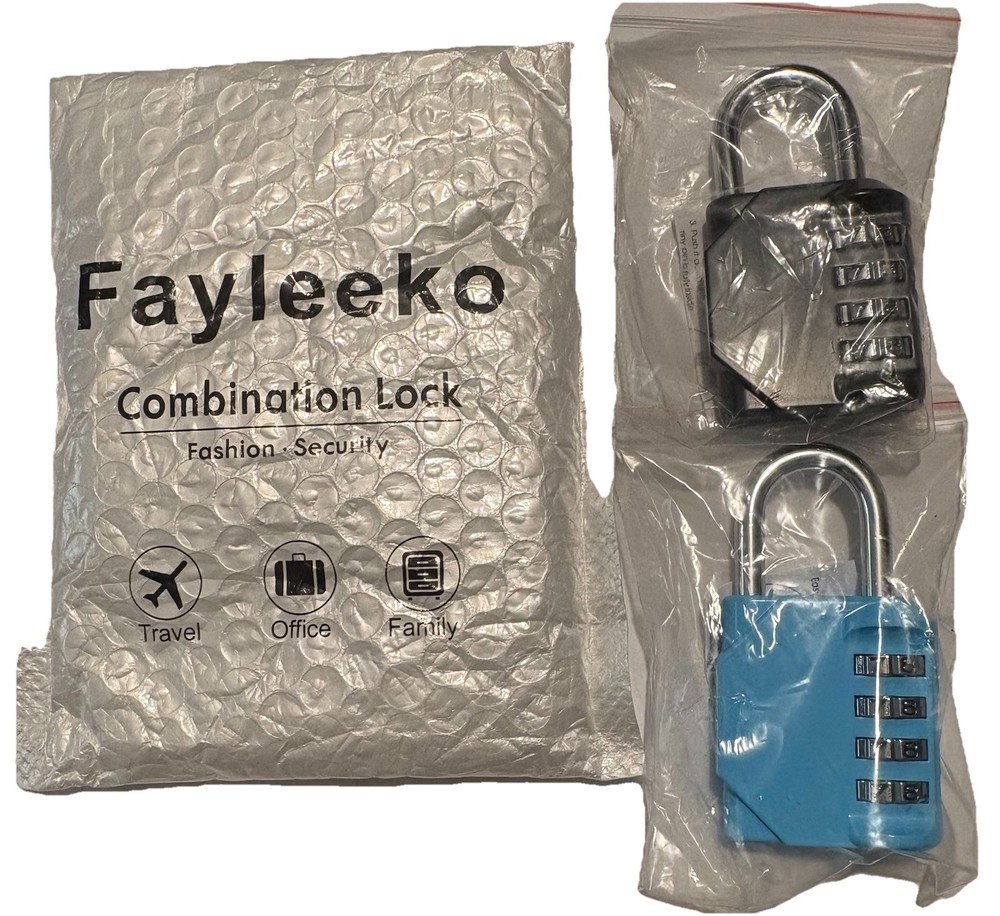 Combination Lock 4-Digit padlock 2 Pack Light Blue And Black New