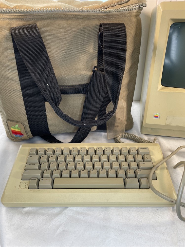Apple Macintosh 512K Vintage Computer With Original Keyboard, Mouse, & Carry Bag