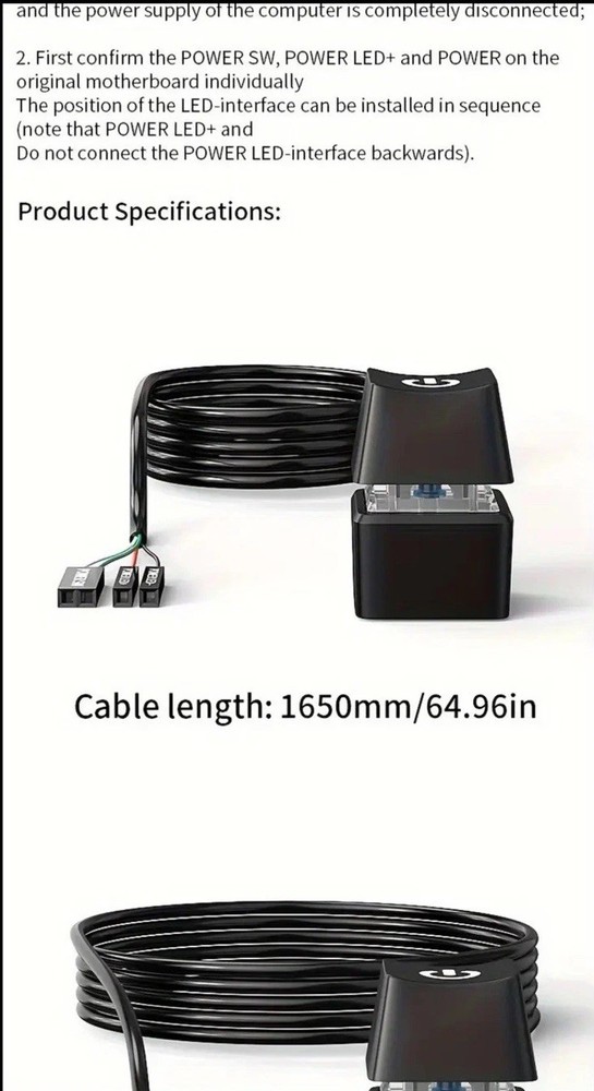 Computer Desktop Switch for PC Motherboard External Power On/Off Button Cable PC