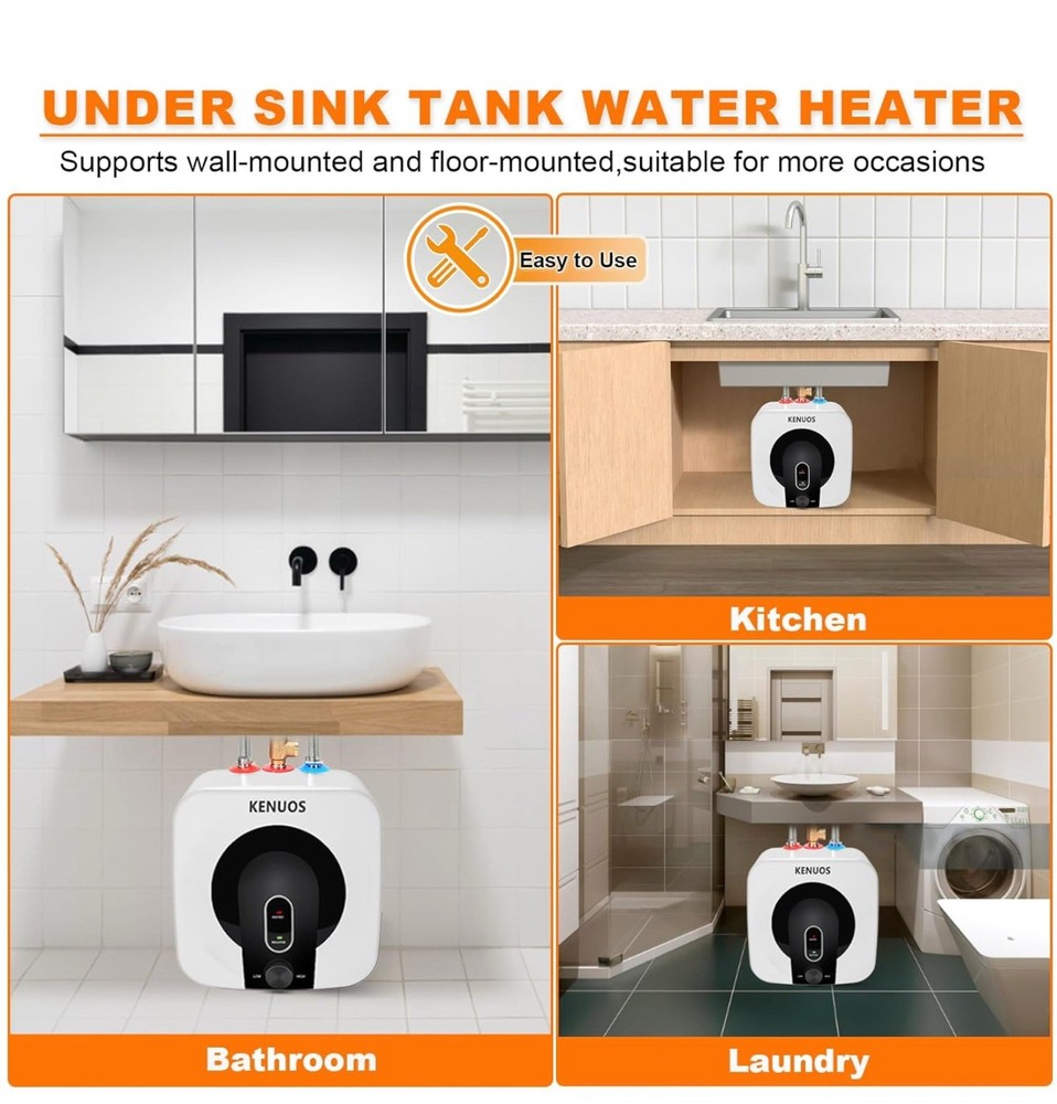 Electric Mini-Tank Water Heater - 2.7 Gallon Small Under Sink Instant Hot Water