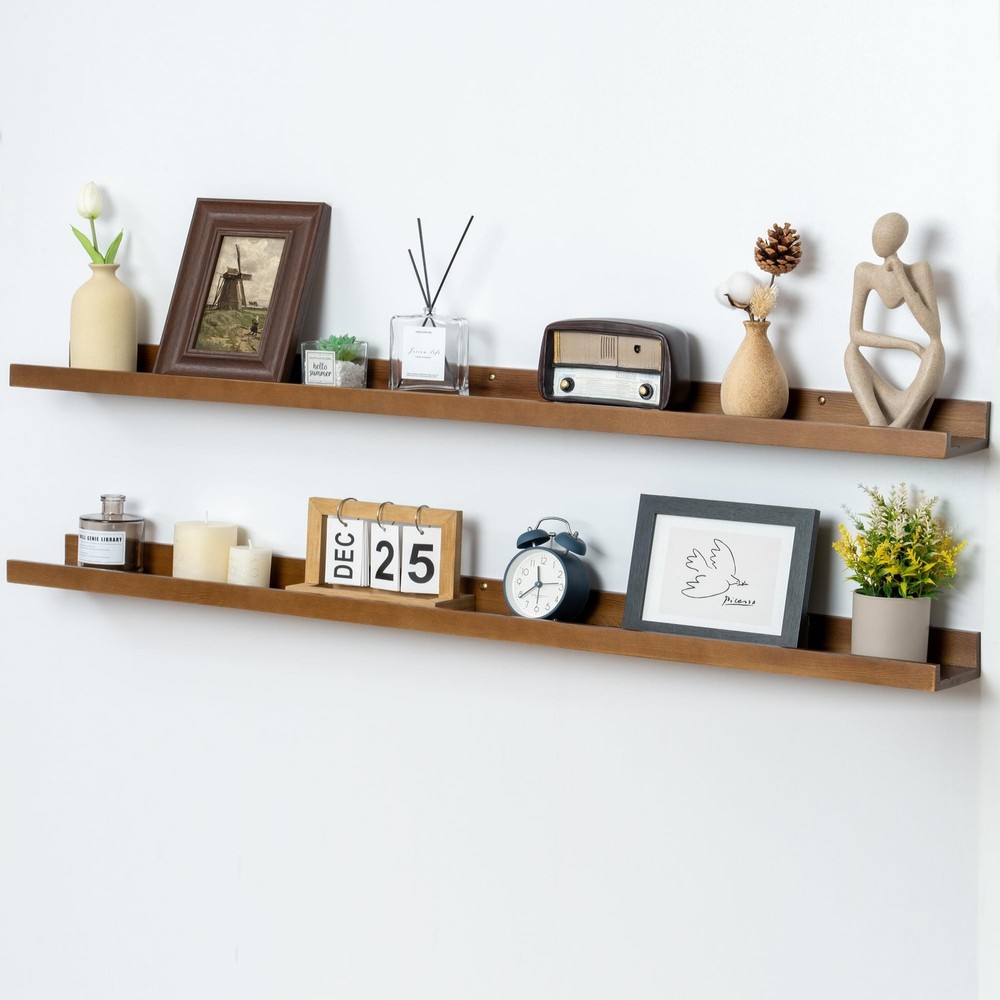 Picture Ledge Wall Shelves 48 inch Width Set of 2, Solid Pine Wood Rustic Flo...